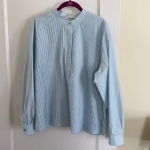 Tory Burch Light Blue Pintuck Cotton Blouse